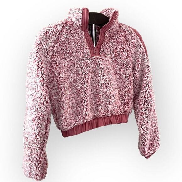 DEREK HEART Faux Sherpa Cropped Quarter Zip Top in Pink Size Small NEW - Picture 3 of 13